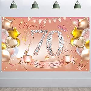 HOWAF 70. Geburtstag Banner für Frau 70. Geburtstag Dekoration Rose Gold, Stoff Plakat für 70. Geburtstag Hintergrund…
