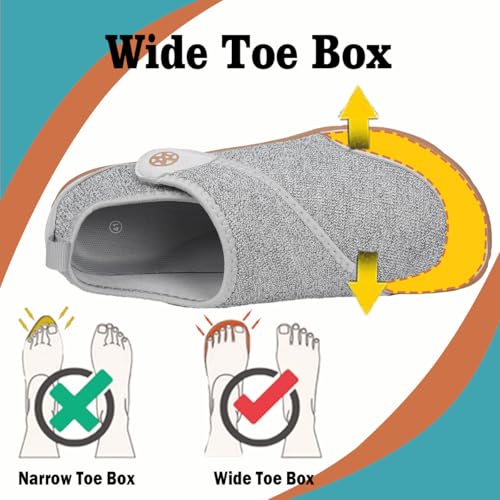 Diabetic Slippers Womens Arthritis Edema Swollen Feet House Shoes Mens Orthopedic Adjustable Barefoot Walking Shoes Wide Width Arch Support Sandals for Bedroom Indoor Outdoor Light Grey2