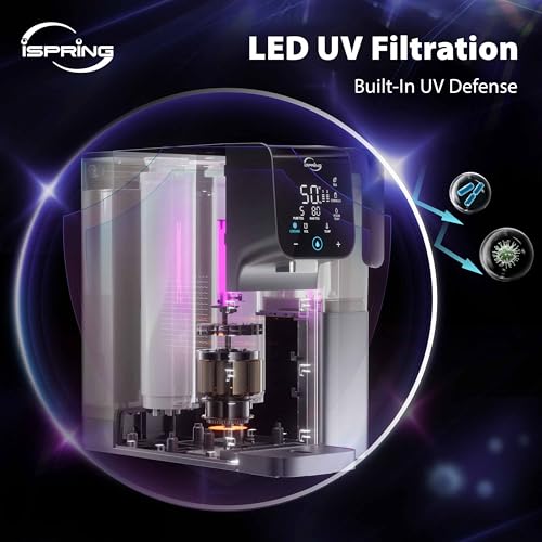 Image of iSpring RCD100UHCG UV Alkaline Hot & Cold Countertop Reverse Osmosis Water Filter Dispenser with Mineral & LED UV Filter, 9 Temp Options (50-210F), 6 Volumes, TDS & Filter Life Monitor