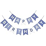 Waenerec Grayish Blue Birthday Banner Sign Happy Birthday Bunting Banner Garland for Kids Girl Woman Tea Party Decorations Bunting Flag Party Supplies