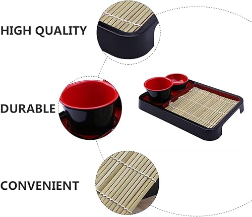 Miniatura 8 de Cabilock Platos de fideos japoneses de Soba con tapete de drenaje, bandeja de servir comida de estilo japonés, tabla de fideos de sopa, plato de