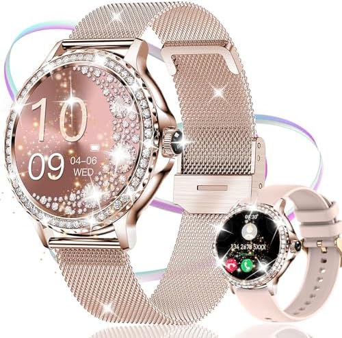 Smart Watch for Women with Diamonds (Answer/Make Call),1.3''Full Touch Screen Smartwatch for Android Phones,Fitness Tracker with Heart Rate/Blood Oxygen/Sleep Monitor