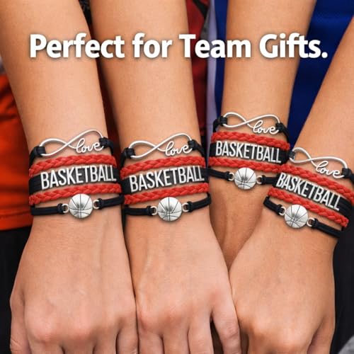 Infinity Collection - Adjustable Basketball & Infinity Charm Bracelet (Red & Black) - Gift for Coach, Team and Players - Fits Small to Large Wrists - Thumbnail 3