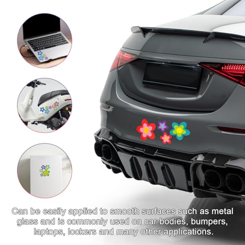 Image of KVAEY Flowers Car Stickers Set, Self Adhesive Daisy Flower Label Stickers for Car Body Mirror Window, Waterproof Hippie Stickers for Car Scooter Laptop Decoration, Car Accessories (Style F)