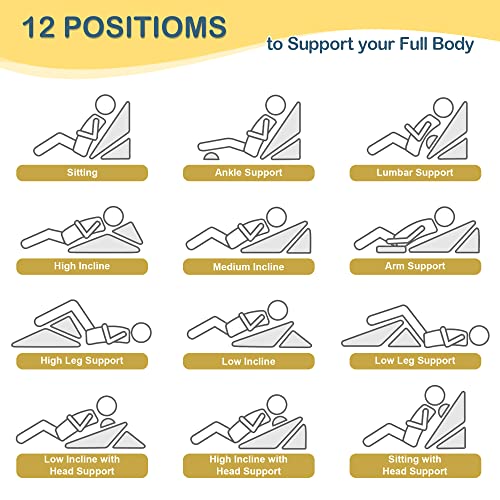 Howhom Bed Wedge Pillow For Sleeping, Memory Foam Top Adjustable 24 And 30 Inch Folding Incline Cushion, Elevated Support Triangle Pillow For Legs And Back Support With Washable Cover, Grey #TOP6