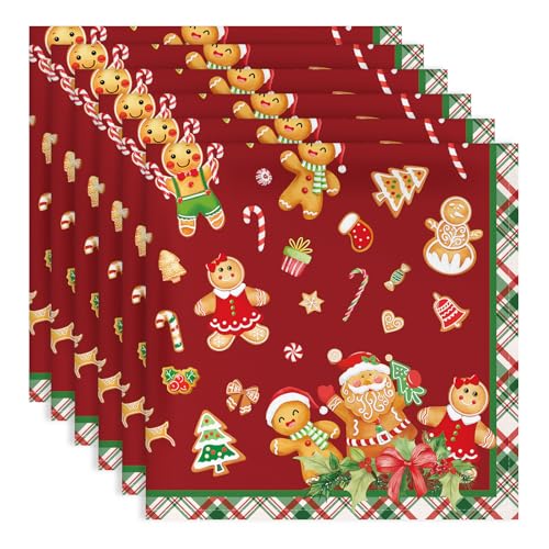 Arquiel Servietten Rote Weihnachten Lebkuchen 6er Set, Stoffservietten...