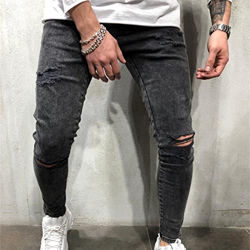 Maiyifu-GJ Men's Ripped Slim Stretch Jeans Distressed Skinny Straight Leg Denim Pants Washed Retro Pencil Jean Trousers2