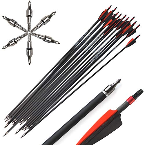 Milaem 12 Stück Pfeile für Bogenschießen 30 Zoll Carbonpfeile Spine 400 Jagdpfeile Bogenpfeile mit 100 Korn Broadhead für Compound und Recurve Bogen