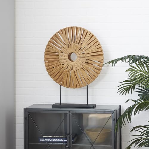 Escultura decorativa abstracta en rattan plástico marrón con base negra 29" miniatura 3
