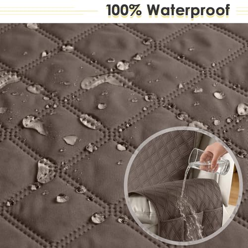 Image of TAOCOCO Recliner Slipcovers,3 Seater Recliner Protector,Waterproof Recliner Covers,Armchair Covers with Pockets,Non Slip Reclining Sofa Covers Arm Chair Covers for Pets /Dogs /Kids(Brown)