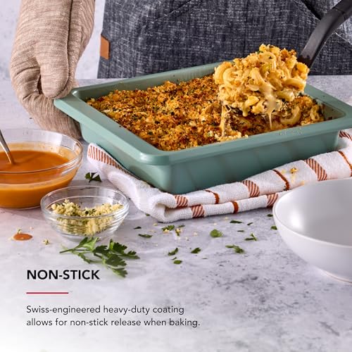 Image of KitchenAid Nonstick Aluminized Steel Square Cake Pan, Dishwasher Safe, Cardamom, 9 Inch
