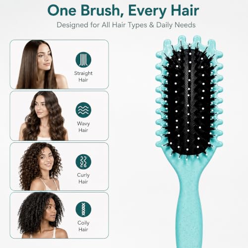 Image of GLUN Unisex Detangling Head Hair Brush, Turquoise Colour 1 Piece, Anti-Static Scalp Massage Brush, Soft Flexible Bristles, Smooth Styling Hairbrush for Wet & Dry Hair