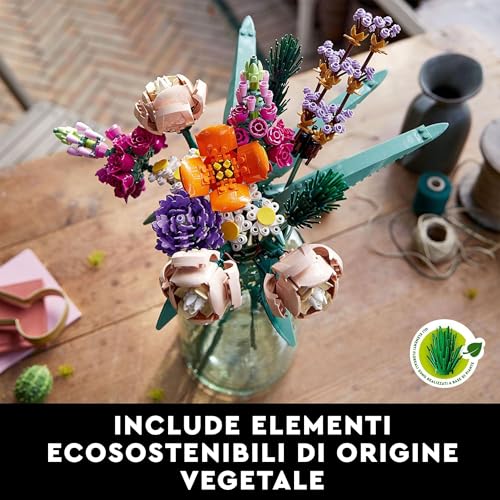 Botanicals Bouquet di Fiori - Kit di Piante Artificiali da Interno con 15 Steli e Diversi Tipi di Fiori, Decorazioni per la Casa, Idee Regalo per Adulti, Donna o Uomo - 10280 - Lego - Immagine 5