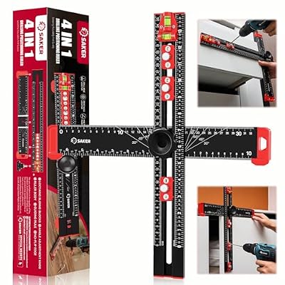 Saker 4-in-1 Drilling Positioning Ruler, Adjustable 13.78in Multifunctional T Square Ruler, Cabinet Hardware Jig, Marking Gauge Tools for Woodworking, Cabinet Drawer Door Hole Drilling Template