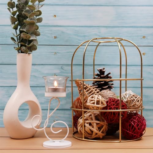 Image of HOSLEY Clear Glass Tealight Candle Holders|White Tealight Candle Holders with Glass Holders Perfect for Home Decor Tabletop Centerpiece| Pack of 1 with Pack of 1 Tealight