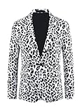 Lars Amadeus Animal Leopard Printed Blazers for Men's Peak Lapel One Button Slim Fit Party Tuxedo Sports Coats Medium Black White