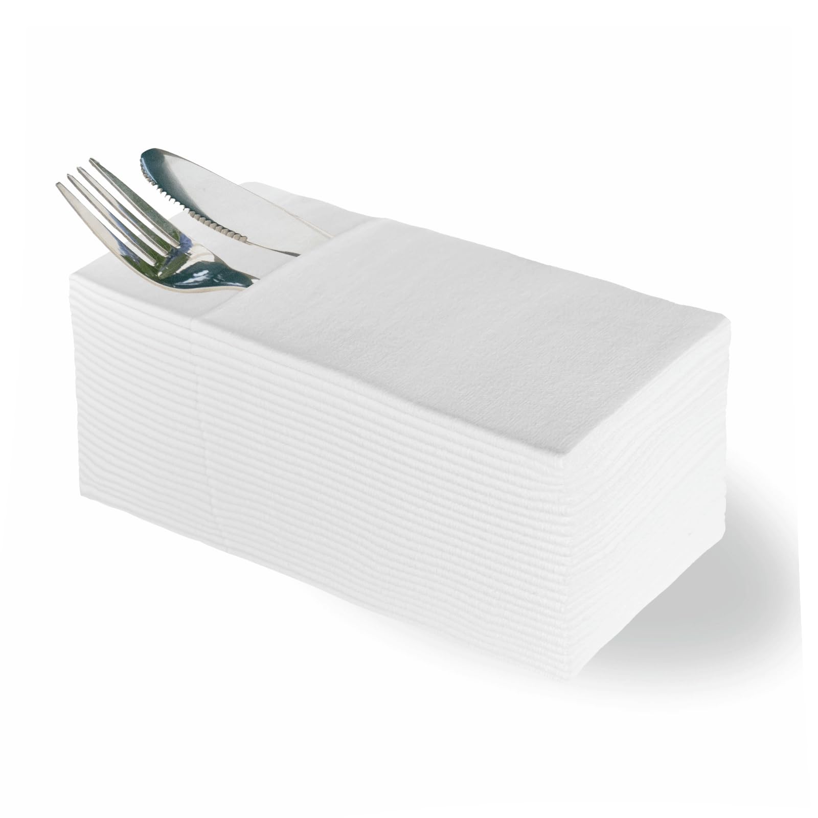 50 Pack White Paper Dinner Napkins with Built-in Flatware Pocket Disposable Paper Linen Feel Napkins Guest refolded for Silverware 16x16 inches