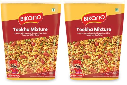 Image of Bikano Teekha Mixture | Spicy Indian Namkeen Snack | Crunchy Mix with Peanuts, Corn Flakes & Spices | Perfect Tea-Time Snack (Spicy Mixture) - 800g (Pack of 2)