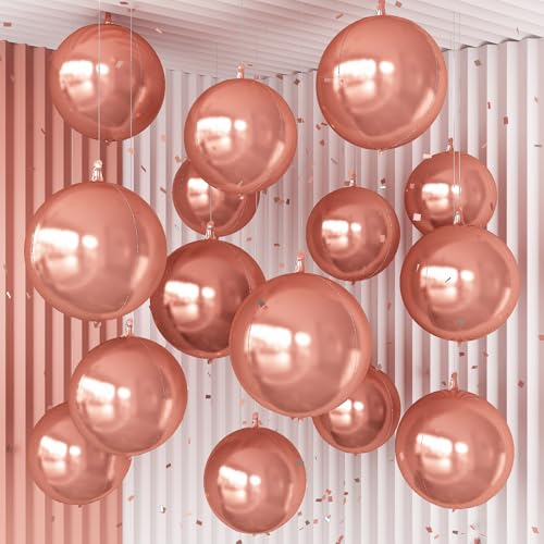 Image of 14 Pcs Rose Gold Round Foil Balloons 22 /15 /10 4D Ball Balloons Rose Metallic Balloon Ornament Mylar Balloon Chrome for Women Birthday Graduation Wedding Anniversary New Year Disco Party Decor