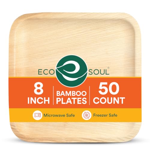Image of ECO SOUL 8 Inch Disposable Bamboo Plates (50 Pack, Square)