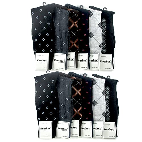 12 Pairs Mens Dress Socks Multi Color Print Casual Work Size 10-13 Crew Asst Trouser Socks Calf Crew Casual Professional Soft Lightweight Breathable Fashion Classic Comfortable Business Work Mens