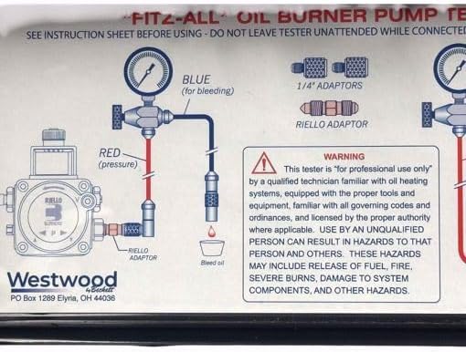 Professional Oil Burner Pressure Tester Kit T11 Compatible with Beckett AFG, NX, Riello & Burnham Oil Burners