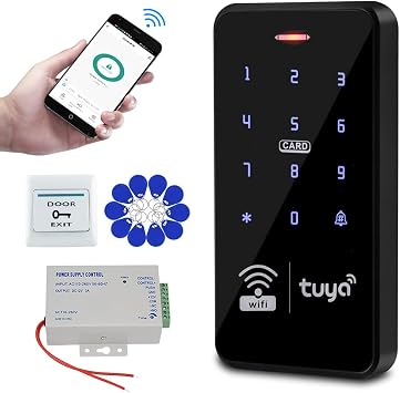 WiFi Tuya Door Access Control System Kit IP68 Waterproof RFID Keyboard 125KHz 13.56MHz Smart Phone APP Unlock + Power Supply +10pcs Keyfobs Without Lock