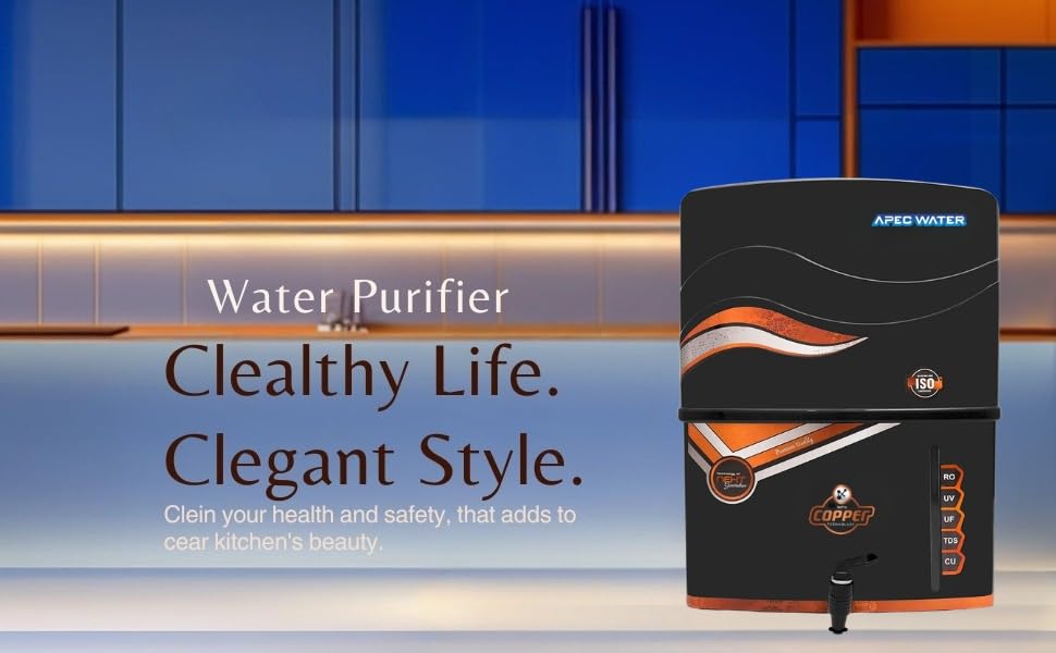 Image of Apec Water 4 in 1 Copper RO Water Purifier with 10 Stage Purification Filtration, UV, UF, TDS Adjuster and 12 Liter Large Storage Tank, Suitable for all type of water supply Black 12L