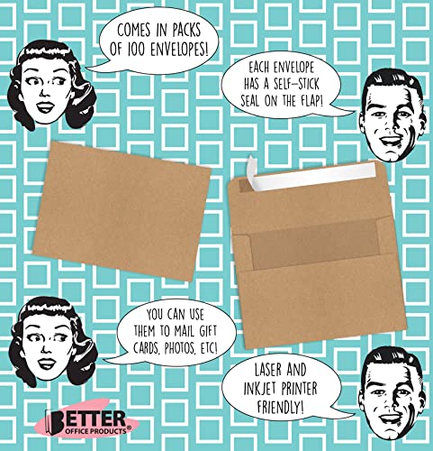 Better Office Products Envelopes de convite Kraft, pacote com 100, tamanho A1 (9,2 cm x 13 cm), pape