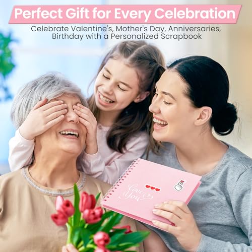 DazSpirit Fotoalbum zum Selbstgestalten, 6-inch Fotobuch zum Einkleben, Quadratisches Hardcover-Scrapbook und Gästebuch Geburtstag für Abschluss, Hochzeit, Babys, mit 5 Aufkleber, 40 Seiten, Rosa