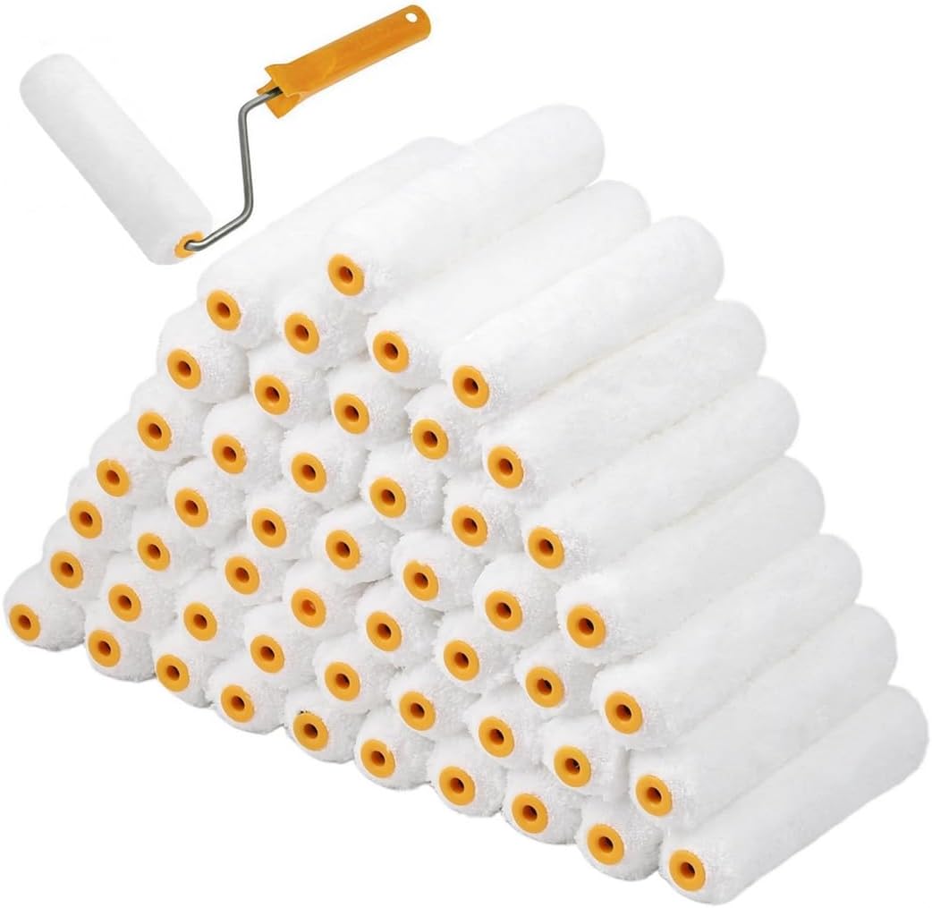 Paint Roller Set, Mini Paint Roller, 50 Pcs Paint Roller Covers, 6.3-Inch Paint Roller, Painting Wall, Ceiling, Home Painting Supply, for Applying Paint