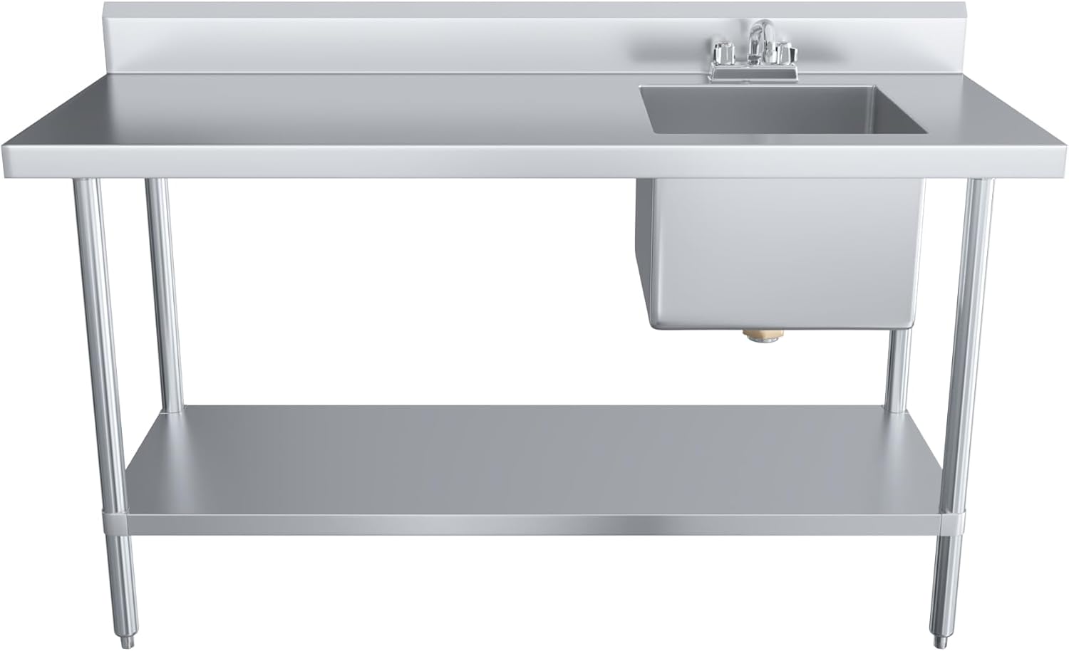 60 in. x 24 in. Stainless Steel Work Table with Built-in Right Prep Sink and Faucet