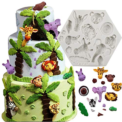 9Pcs/Set Jungle Safari Animal Cake Fondant Mold With Tropical Leaf Cookie Cutter, Hawaiian Palm Leaves Sugar Craft Cutters For Jungle Animals Brithday Party Baby Shower Cake Cupcake Decorations Tools #TOP2