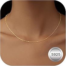 LOLIAS Necklaces Women 925 Sterling Silver Gift Women Necklace Silver Gold 14K Choker Beads Chain Silver Necklace Gold Plated Women Girlfriends Sisters Friends Birthday