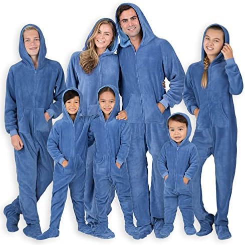 Footed Pajamas - Family Matching Sea Blue Hoodie Onesies for Boys, Girls, Men, Women and Pets - Adult - Medium (Fits 5'8-5'11")