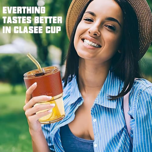 Image of Glass Mug with Bamboo Lid and Straw, 510ml, for Cold Drinks, Smoothies, Coffee(Pack of 1) (Customised Glass Mug with Name)