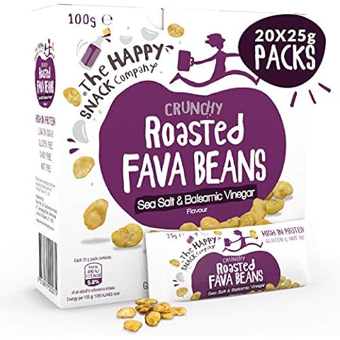 The Happy Snack Company Roasted Fava Beans, Sea Salt & Balsamic Vinegar Flavour Healthy Snacks, High Protein, Gluten Free Tasty Snacks, Vegan, 115 Calories, 25g Portion, Pack of 20 Cover