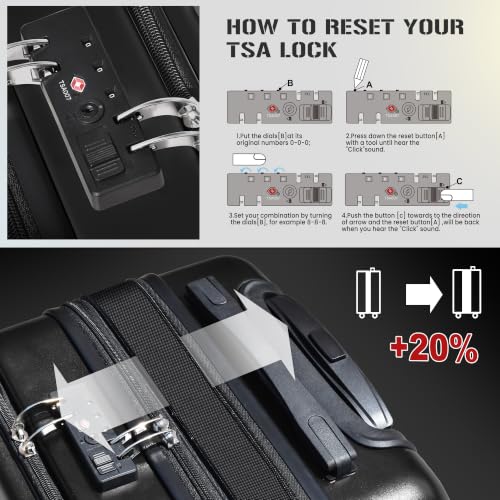 Image of KEYTANG SmileLine 3-Piece Luggage Set Lightweight Hardside Suitcase TSA Lock Spinner Wheels, 20 inch Expandable Carry-On Luggage with Quick Access Front Open Pocket, Bonus Makeup Bag,Black