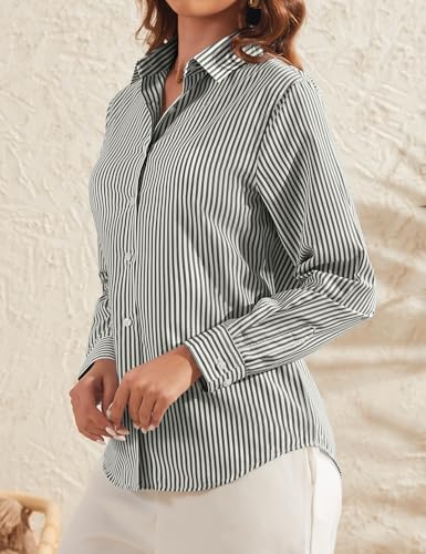 LOMON Button Down Shirt for Women Spring Summer Tops Long Sleeve Business Dressy Casual Blouses Collared Work Outfits Clothes3