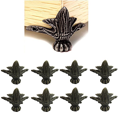 8 embellecedores Paor para esquinas de muebles, en aleación de zinc de color bronce envejecido, para cajas de madera, estantes y patas de mesa, 40 x 30 mm, con tornillos