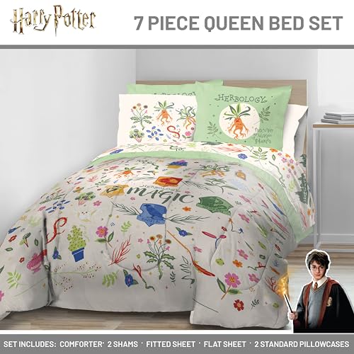 Image of Harry Potter Queen Comforter Set 7 Piece Soft Floral Bedding, Multi
