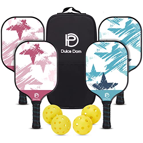 DULCE DOM Pickleball Paddles, 4 Premium Wood Paddles, 4 Balls,