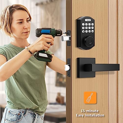 Tinewa Fingerprint Door Lock, Keyless Entry Door Lock, Electronic Keypad Deadbolt, Auto Lock, Anti-Peeking Password, Front Door Handleset For Homes, Apartments, Easy To Install #TOP6