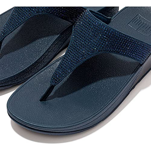 Image of Fitflop Women's Lulu Crystal Embellished Toe Post Wedge Sandal, Midnight Navy Marineblau, 8.5