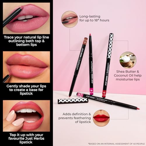 Image of Just Herbs Fill & Define Lip Liner with Shea Butter and Coconut Oil Transfer Proof Long Lasting Creamy Matte Finish Lip Liner (Caramel Carnival, 0.3g)
