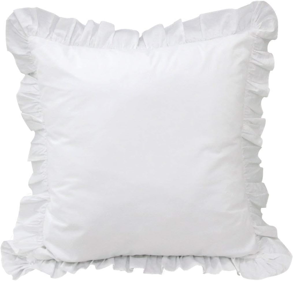 Precious Star Linen White Edge Ruffle European Square 24x24 Inch Pillow Shams Long-Staple Egyptian Cotton Hotel Class Bedding Set of 2 Decorative Euro Pillow Cover, Envelope Closure Soft & Cozy