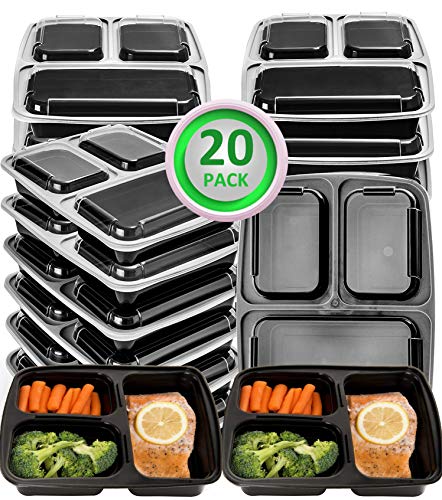 Meal Prep Containers Compartment Food Prep Containers Bento Box BPA-Free Food Storage Containers with Lids-Reusable Meal Prep Containers (Black 20-3)