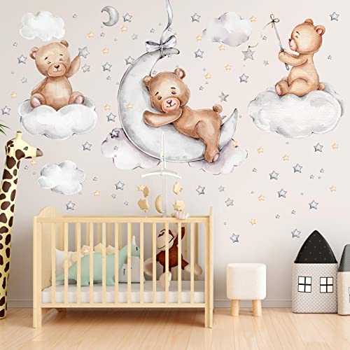 Vinilo Decorativo Oso Durmiendo en Luna y Estrellas 60x90 cm miniatura 3