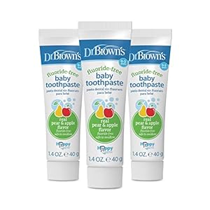 Dr. Brown’s Fluoride-Free Baby Toothpaste, Infant and Toddler Oral Care, 1.4oz/40g, 0-3 Years, Apple Pear, 3-Pack