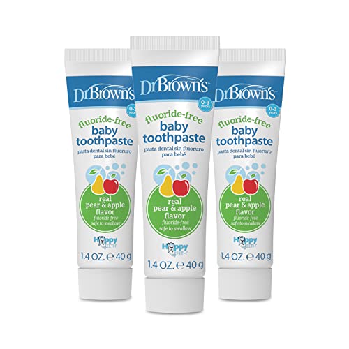 Dr. Brown's Fluoride-Free Baby Toothpaste, Infant and Toddler Oral Care, 1.4oz/40g, 0-3 Years, Apple...